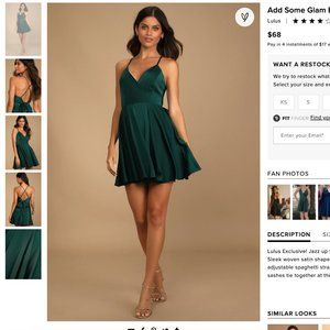 Lulu's "Add Some Glam Emerald Green Satin Tie-Back Skater Dress" Size XL